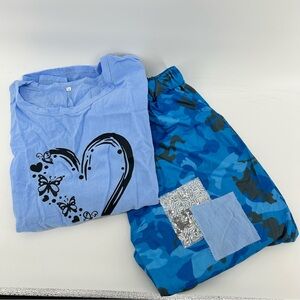 2 Piece Women's Lounge Set Jogger Navy Camo Tee Crew Neck Plus Size 5XL NWOT